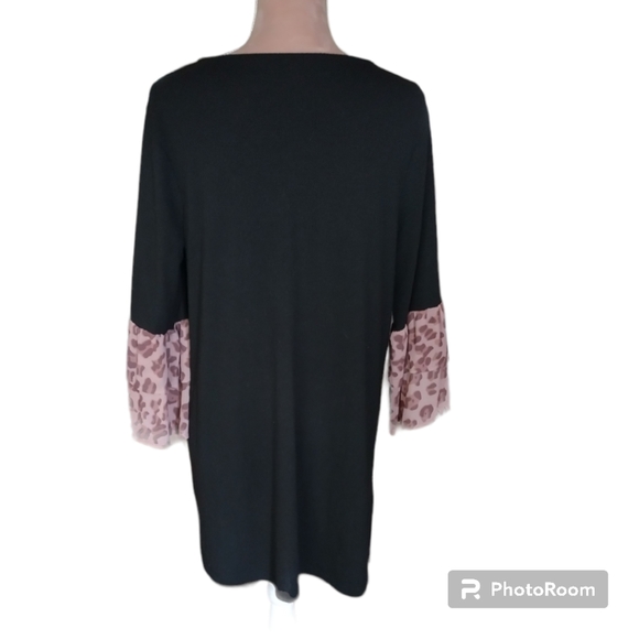 SUZANNE BETRO| RELAXED JERSEY DRESS W DBLE LAYERED LEOPARD PRINT CUFF SIZE L - Picture 4 of 6